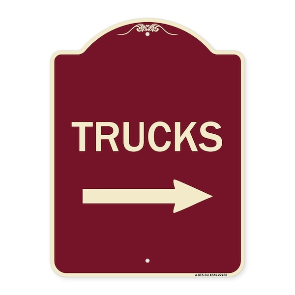 Trucks Trucks With Right Arrow Heavy-Gauge Aluminum Architectural Sign, 24" x 18", BU-1824-22780